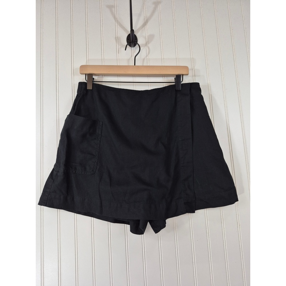 Uniqlo Black Linen Cotton Blend Wrap Skort Front Pocket Size L Waist 33"